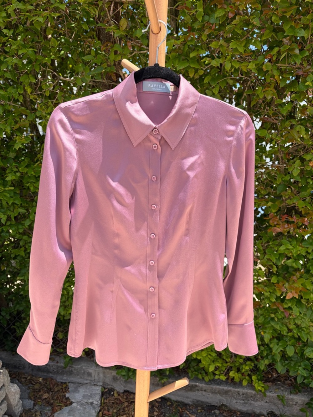 Ravella Mauve Button-Down Long Sleeve Blouse—100% silk